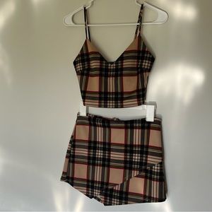 Blue Blush - 2 Piece Set “Burberry” Plaid Crop Top and Tennis Skort - Medium